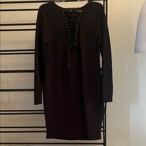 Elegant Black Lace-Up Dress